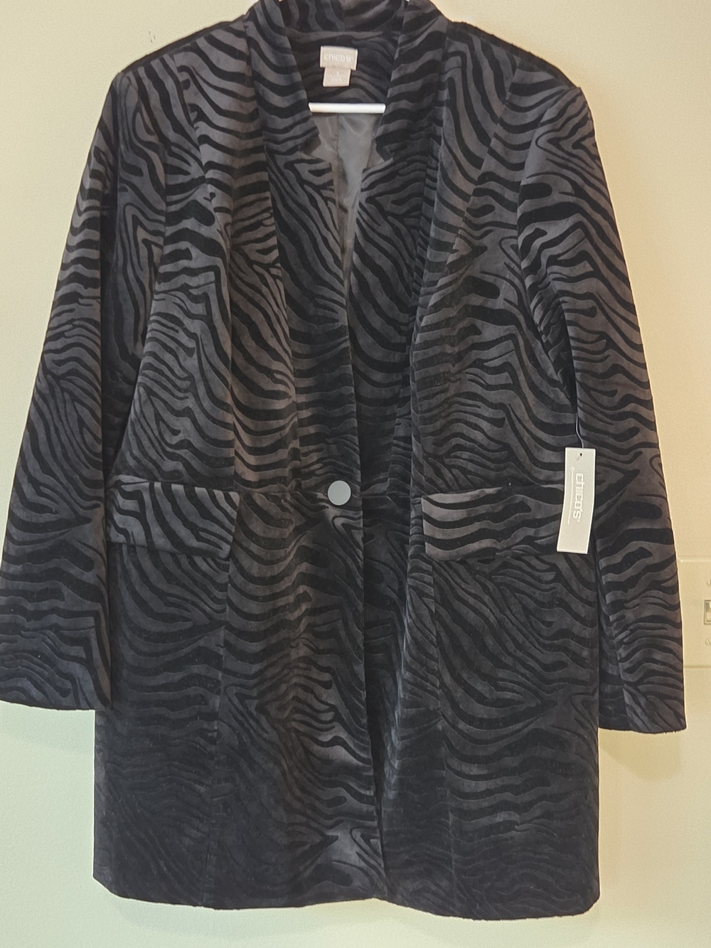 NWT Chico's Velvet Animal Print Jacket Topper Black Size 3 US 16/18 $169